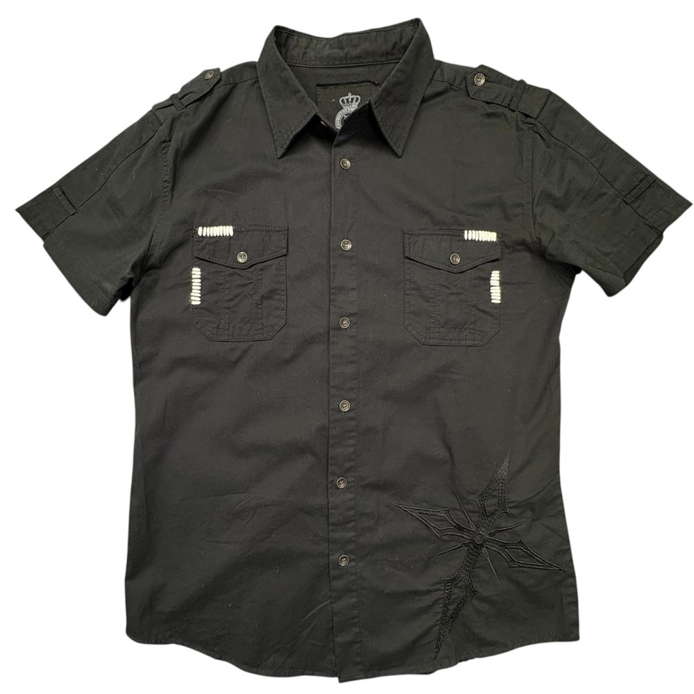 Anti Social Denim Co Graphic Shirt Mens XL Black Cotton Cross Embroidered Gothic - Picture 2 of 10